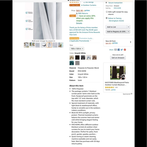 HOST PIC RYB OUTDOOR CURTAIN 100x120❤️❤️❤️❤️ - Picture 3 of 6